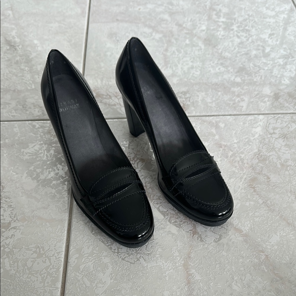 VINTAGE Stuart Weitzman Black Patant Leather Loafer Pumps